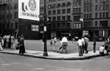 The parking lot at the corner of Beach and Kingston Streets, now the site of the Chinatown Park of the Rose Kennedy Greenway, served as a baseball field on Sundays in this photo in 1948. (CHSNE collection)